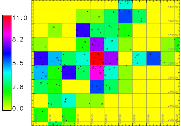 Number of schools per raster cell